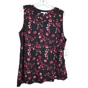NWT Alfred Sung Floral Tank Top Black Red Sleeveless V-Neck Size XL